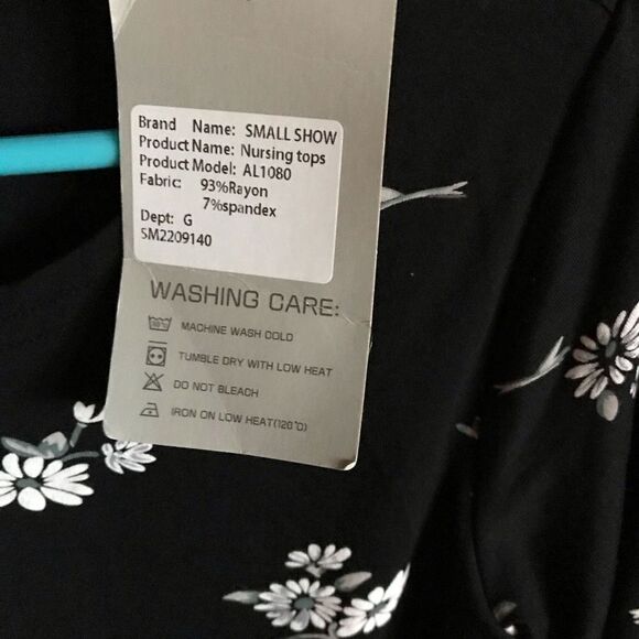 Smallshow Nursing top breast feeding black floral long sleeve New size Small - Picture 4 of 6